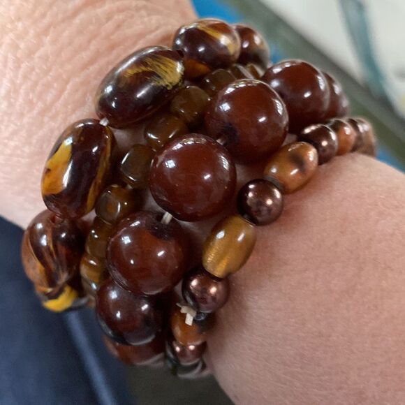 Bundle of 4 Stretchy Brown Bead Bracelets - Picture 4 of 7